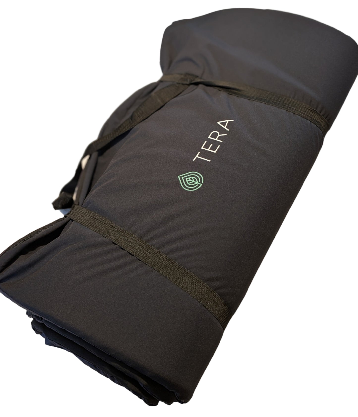 Folded black sauna matress with 'Tera' branding