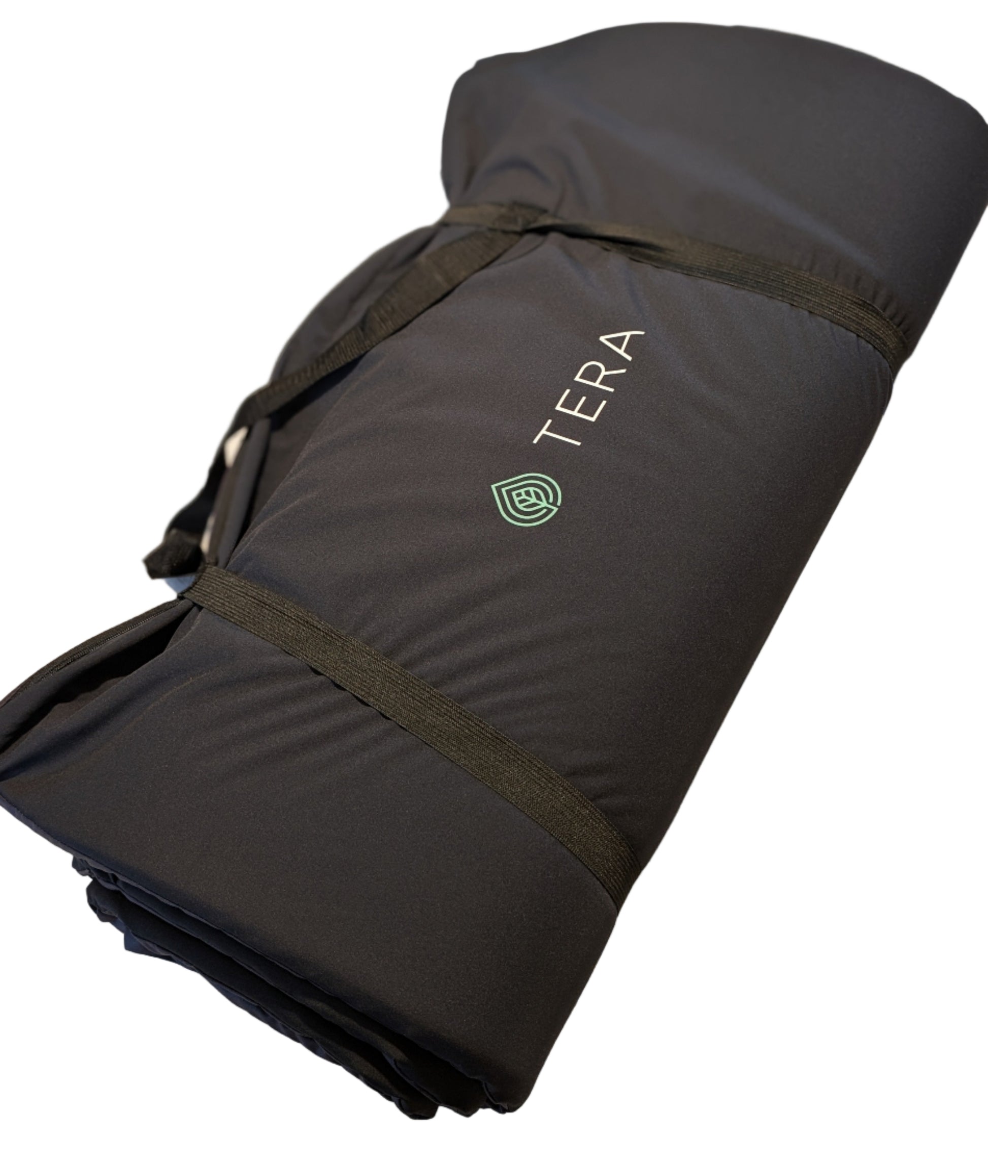Folded black sauna matress with 'Tera' branding