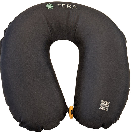 Blacksauna neck pillow with 'Tera' branding on a beige surface